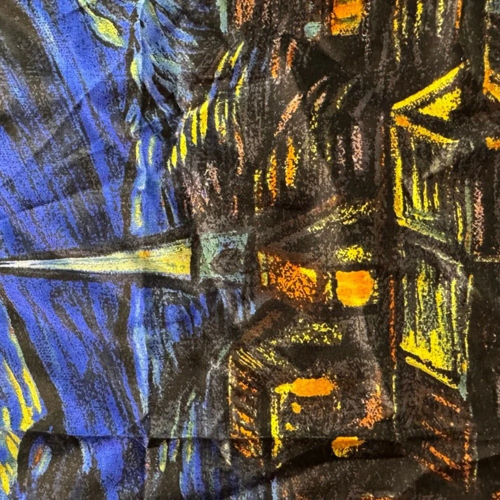 The Starry Night Silk Scarf Blue Yellow Art Print Square Neck Scarf 33in